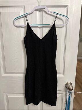 H&M Divided Black Shimmer Bodycon Mini Dress Sparkle Stretch Spaghetti Strap XS